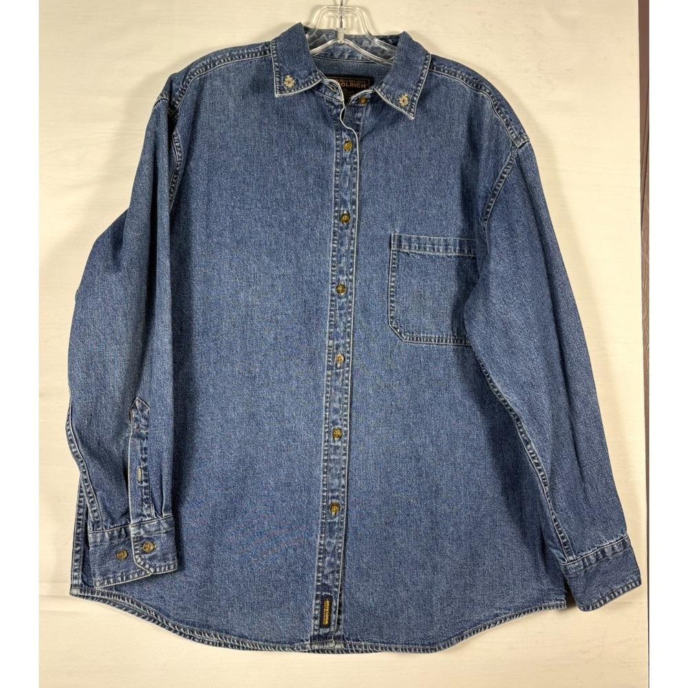 Woolrich Denim Button Down Shirt Southwestern Embroidered Blue Long‎ Sleeve M